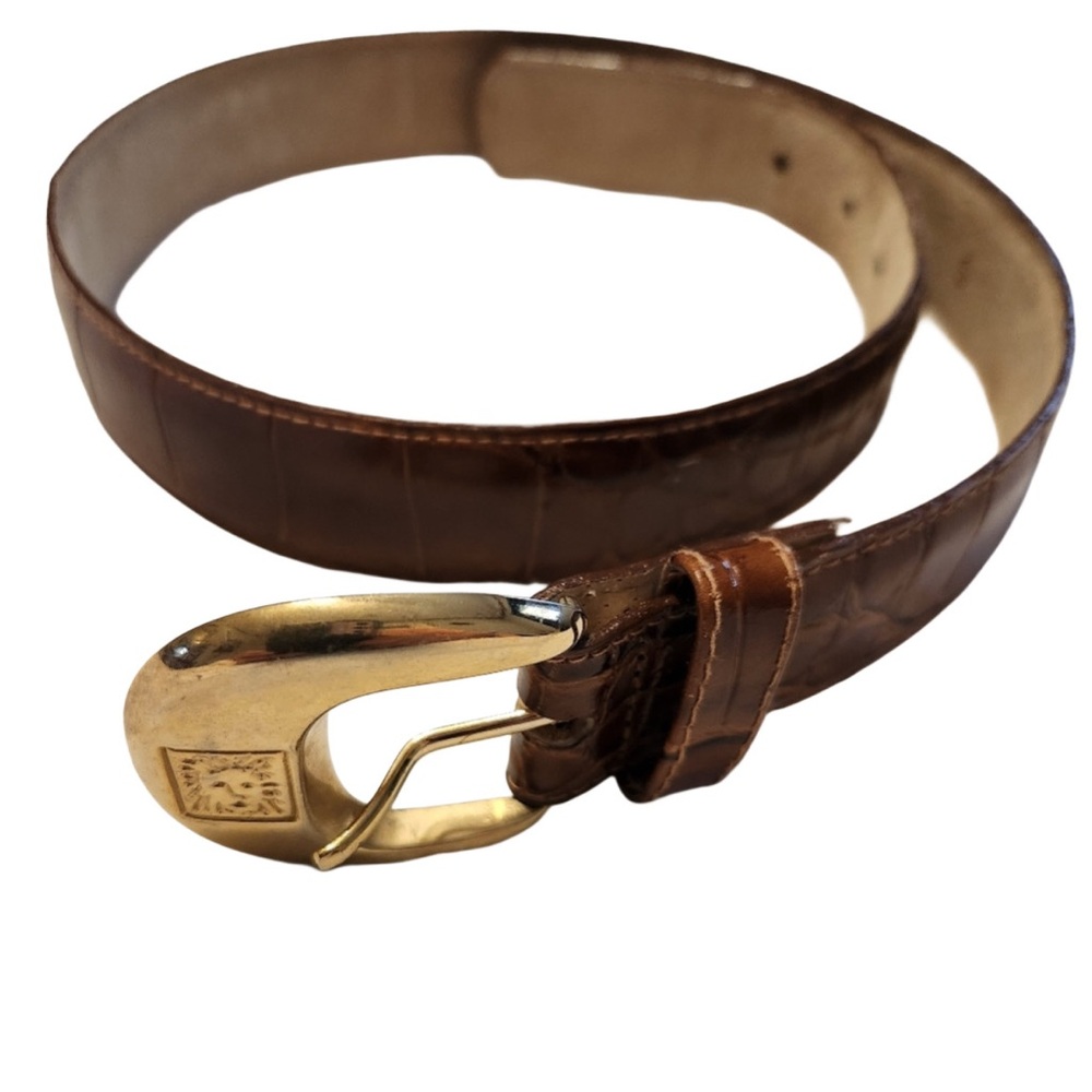 Anne Klein For Croton Brown Leather Belt with Gold Buckle Size S